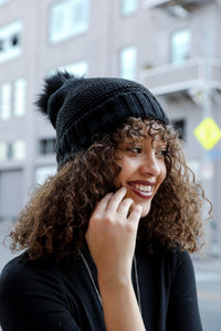 Pom Beanie with Faux Sherpa Lining Hats & Hair Black