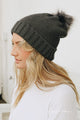 Pom Beanie with Faux Sherpa Lining Hats & Hair Gray