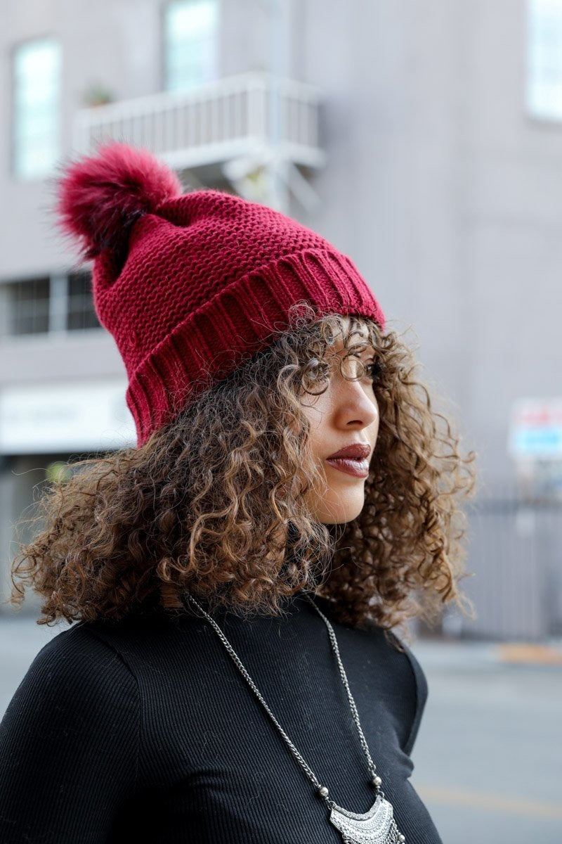 Pom Beanie with Faux Sherpa Lining Hats &amp; Hair