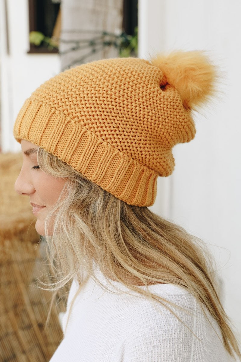 Pom Beanie with Faux Sherpa Lining Hats &amp; Hair