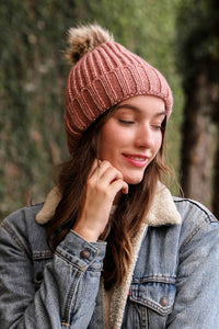 Soft Rib Knit Pom Beanie Hats & Hair Pink