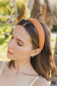 Solid Shade Woven Headband Accessories Cognac