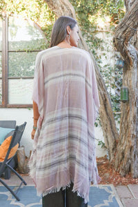 Striped Frayed Colorful Kimono