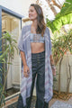 Striped Frayed Colorful Kimono Navy