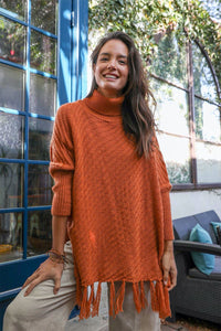Sweater Weather Roll-Neck Poncho Ponchos Rust