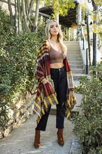 Tartan Check Pocket Ruana Ponchos
