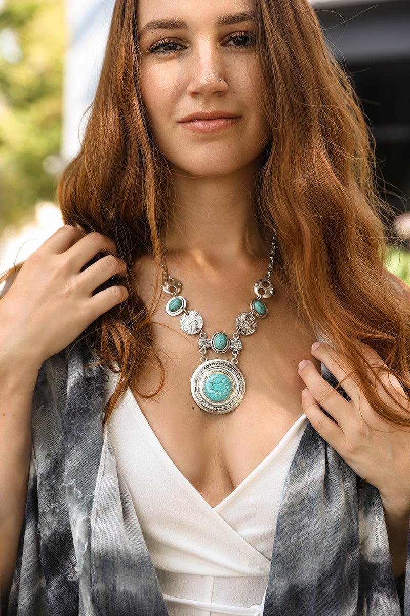 Turquoise &amp; Silver Stepping Stone Necklace Jewelry