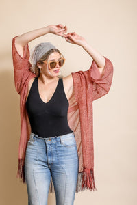 Velvet Dot Tassel Kimono Ponchos Rose