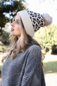 Wild Leopard Knit Beanie Beanies Ivory